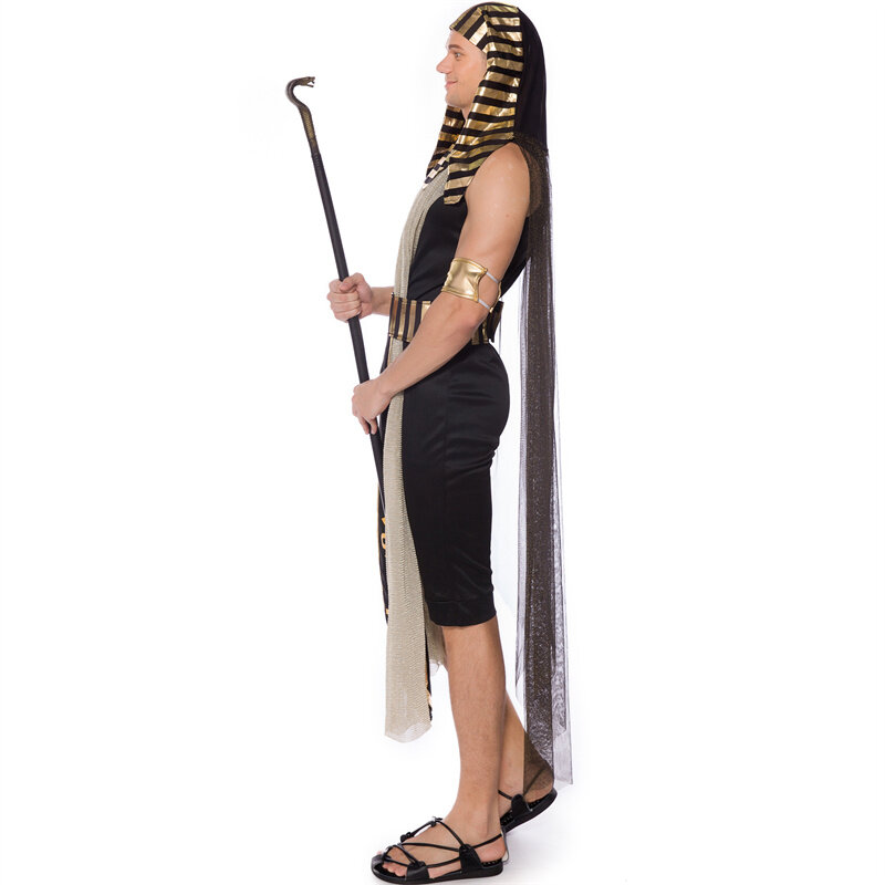 Set Cosplay Multi-piece Kostum Karnaval Firaun Mesir Kostum Pria Kostum Panggung Raja Halloween Panggung Retro Elegan