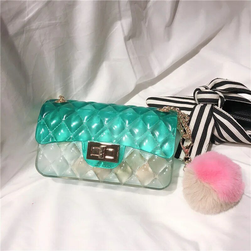 Bolsa de gelatina transparente de Color transparente, bolso de mensajero de celosía de Color caramelo gradiente, bolso de playa de hombro de diseño