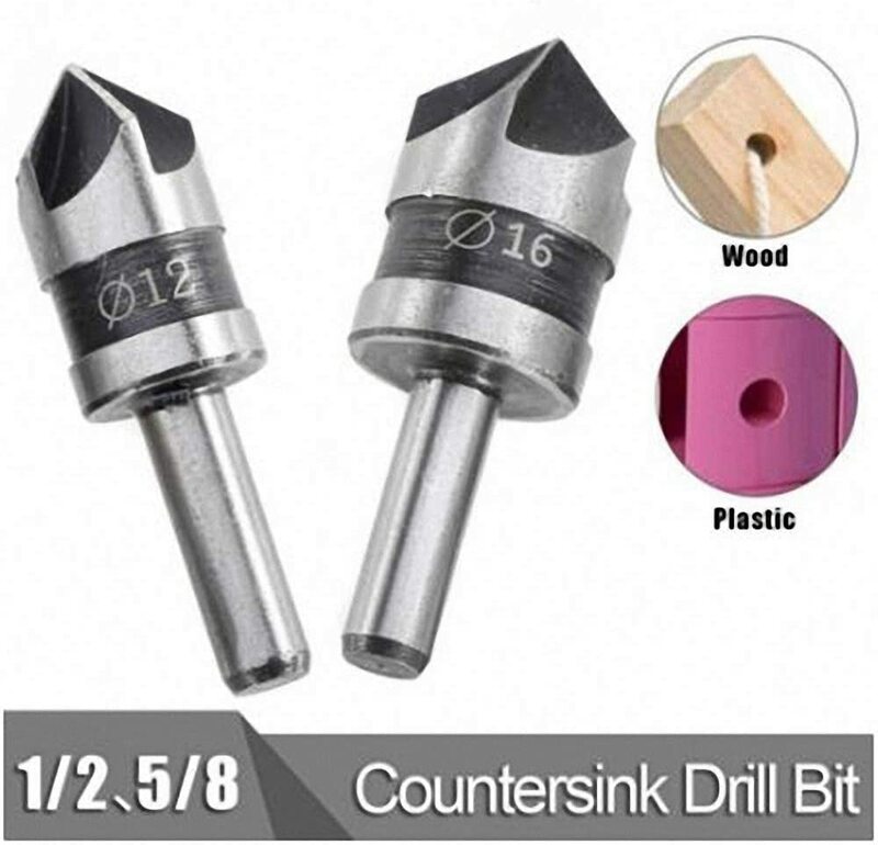2pcs/set 5 Flute Countersink Drill Bit HSS 82 Degree Point Angle Chamfer Cutter 1/4" Round Shank For Power Tool