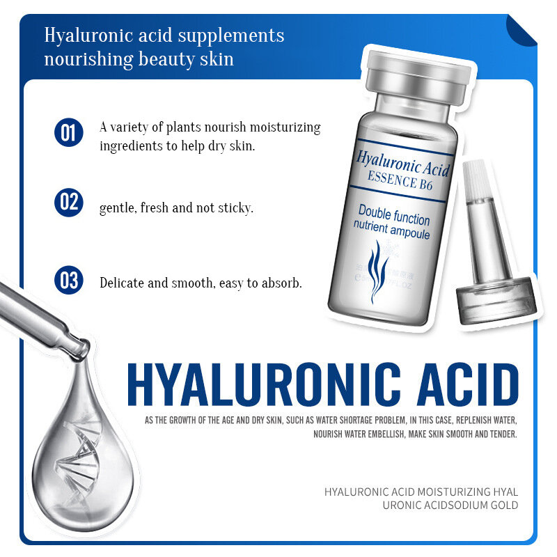 10 pçs/lote hidratação vitaminas hialurônico ácido soro facial cuidados com a pele anti rugas anti envelhecimento colágeno essência líquido