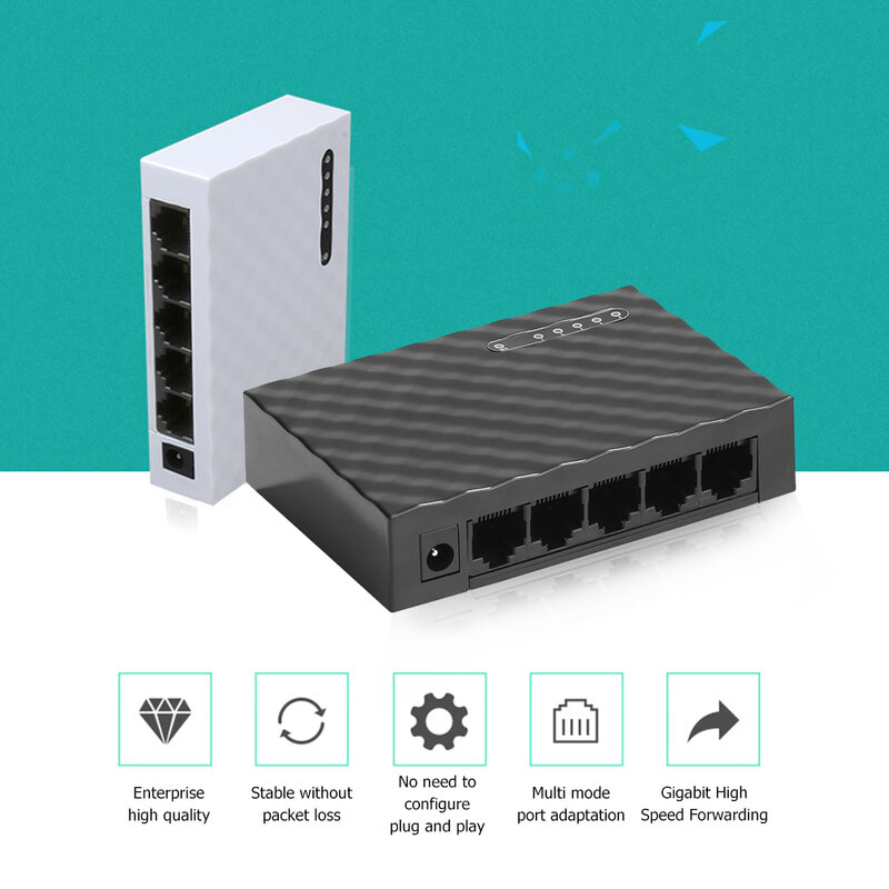 Mini 5 Port Desktop 1000 Mbps Network Switch Gigabit Fast RJ45 Ethernet Switcher LAN Switching Hub Adapter Full duplex Exchange