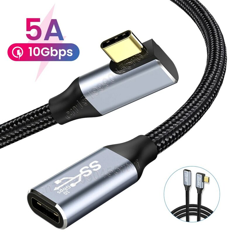 Kabel przedłużający USB 4K USB 100W PD 5A kąt prosty 90 stopni Gen 2 USB 3.1 typ C przedłużacz do Macbook Samsung Laptop