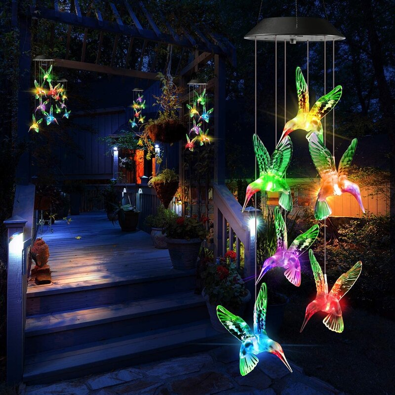 LED ogród dzwonek wietrzny światło motyl kryształ odkryty wodoodporny Garland światła wiszące Christmas Yard Patio lampa słoneczna wystrój