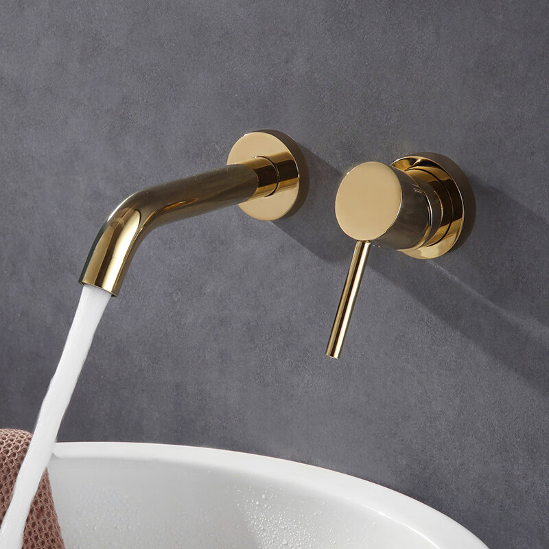 Basin Faucet Gold Bathroom Sink Faucet In-Wall Hot Cold Brushed Gold Basin Spout Mixer Tap Combination Blanoir Brass tap