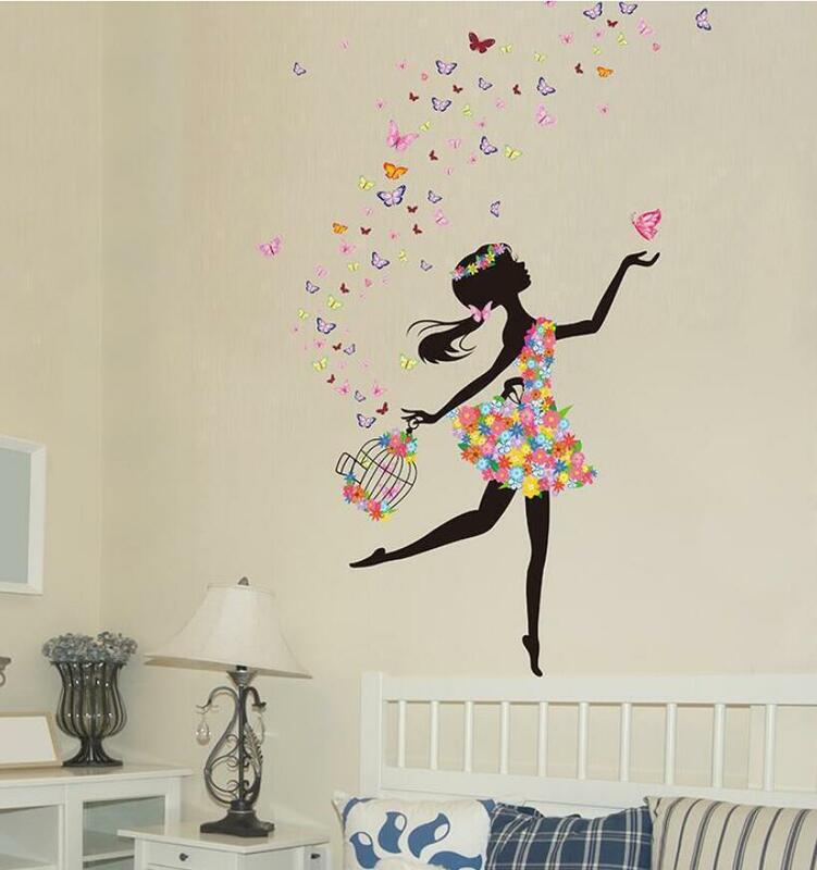 Pegatina de pared de chica para decoración del hogar, pegatina de Arte de jaula de pájaros extraíble para dormitorio, sala de estar, autoadhesiva, encantadora