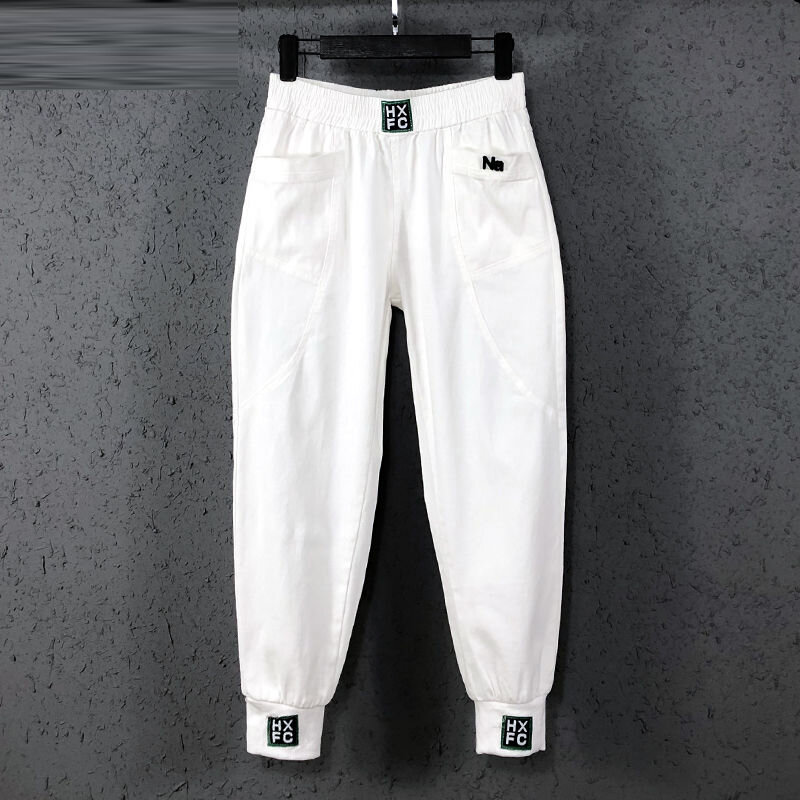 Nuovo arrivo primavera estate corea moda donna elastico in vita Jeans bianchi allentati pantaloni Casual in Denim di cotone Casual abbinati S982