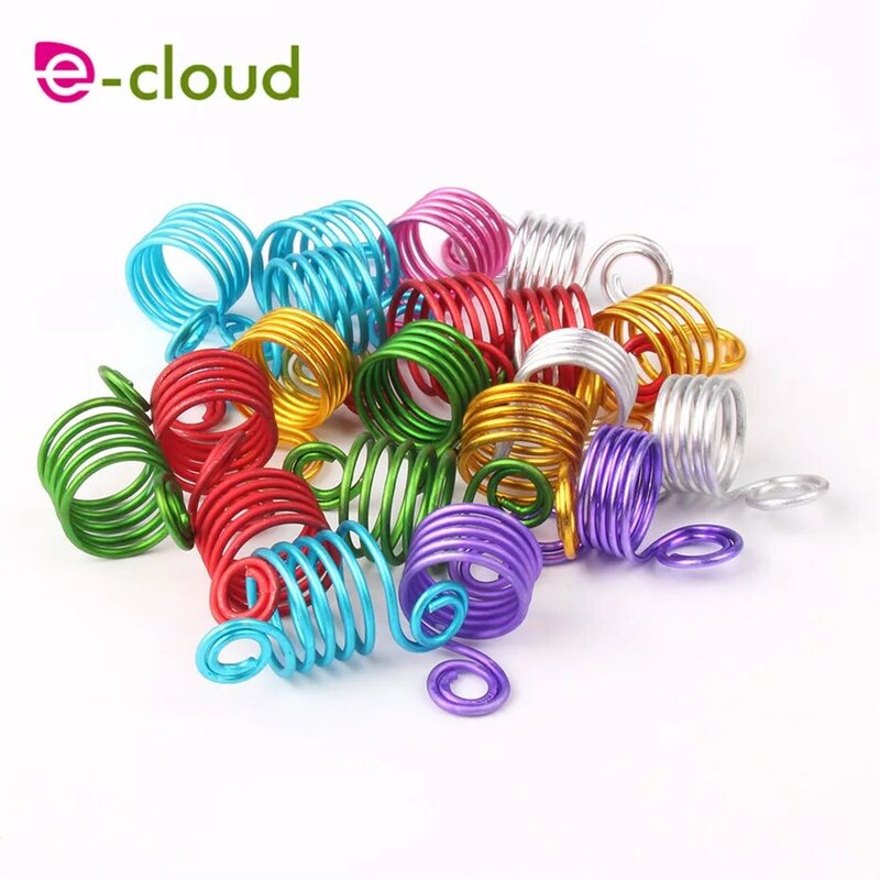 50pcs Mulitcolor Hair Braids Beads Dreadlock Rings Stretch Spiral Shape Hair Cuffs Clips Tube For Braid Hairstyling Accessories