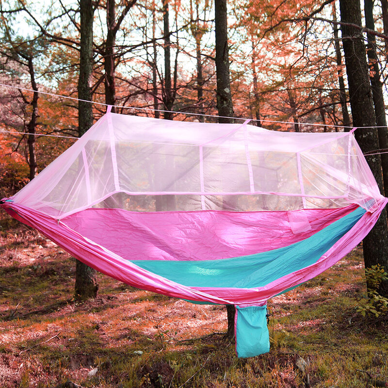 CellDeal Camping Hammock with Mosquito Net Pop-Up Light Portable Outdoor Parachute Hammocks Swing Sleeping Hammock Camping Stuff