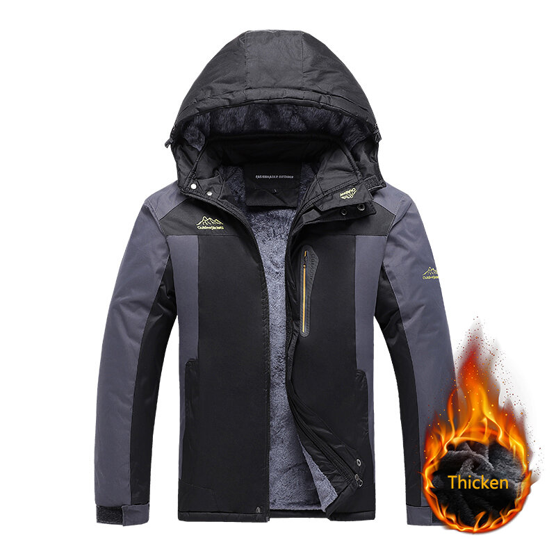 2021 Jaket Pria Plus Beludru Penebalan Pakaian Gunung Mantel Kasual Tahan Angin Pria Musim Dingin Bertudung Luar Ruangan Ukuran Besar 9XL