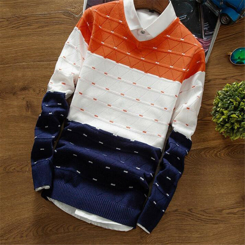 Свитер мужской пуловер свитер новая осенне-зимняя одежда вязаный модный дизайнерский Повседневный полосатый мужской трикотаж