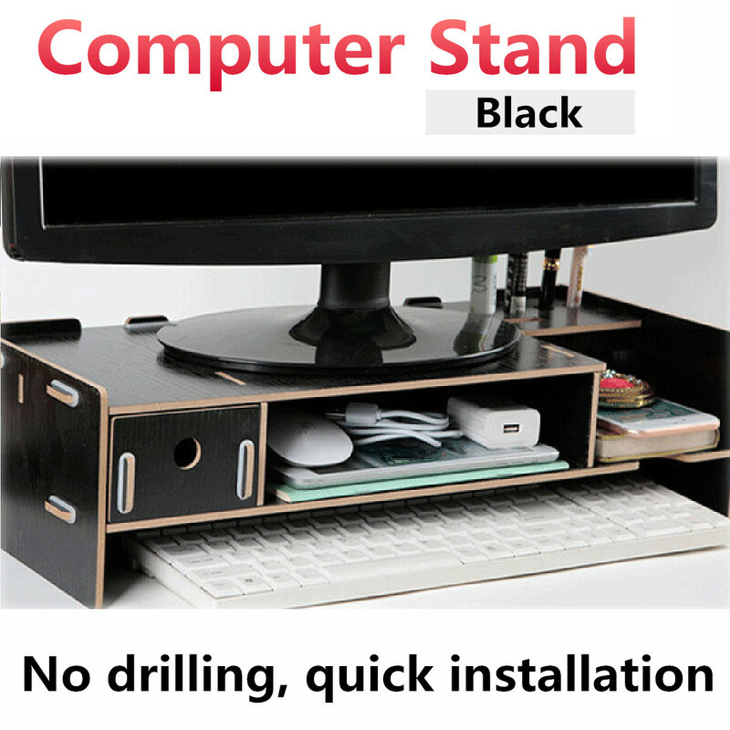 Soporte de madera para Monitor de ordenador, organizador de escritorio, estante de almacenamiento, accesorios de Monitor, 48x20x12cm