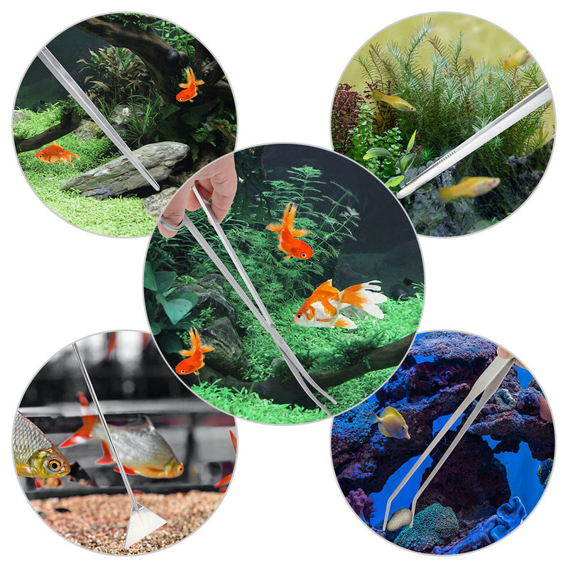 1/3/4/5 pçs conjunto de ferramentas de aquário plantas pinças e tesouras grama ferramentas de limpeza de aço inoxidável plantas tanque de peixes acessórios