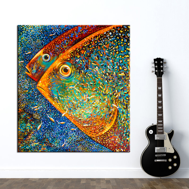 Aahh-金色の魚の抽象的なポスターとプリント,フレームなし,壁画,油絵,キャンバス上の動物のポスター