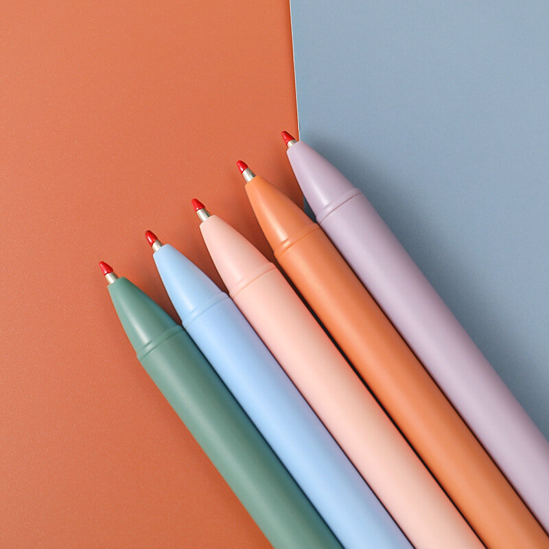 5Pcs Simple Macaron Color Press Gel Pen Students Test Bullet Neutral Pen to Learn Office Press Black ink Pen School Stationary