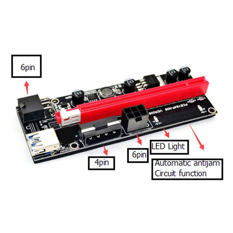 Райзер-карта PCI Express с кабелем USB 3,0, PCI-E 1X до 16X, удлинитель-адаптер, 4-контактный, 6-контактный разъем питания для майнинга графическим процессо...