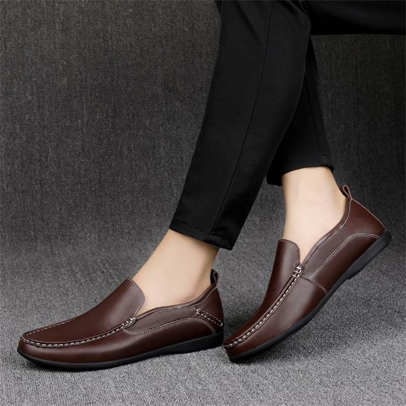 2021 New Men's Shoes Fashion High-end Solid Color PU Classic Simple Pull-on Round Toe Stitching Business Casual Loafers KS054