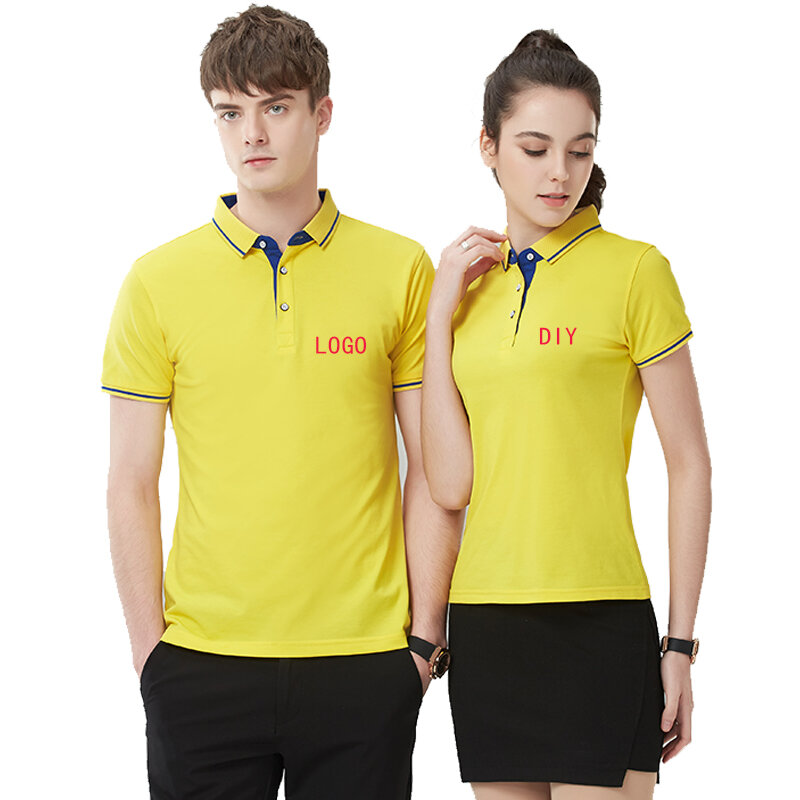 Camiseta polo bordada personalizada, camisa de algodão respirável com seu design-logo para grupo team school polo camisetas