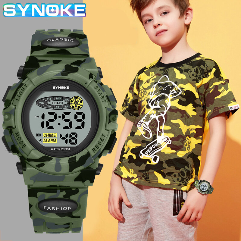 นาฬิกาเด็กชายทหารนาฬิกาข้อมือเด็กนักเรียนกันน้ำกีฬานาฬิกาดิจิตอลอิเล็กทรอนิกส์นาฬิกาเด็ก