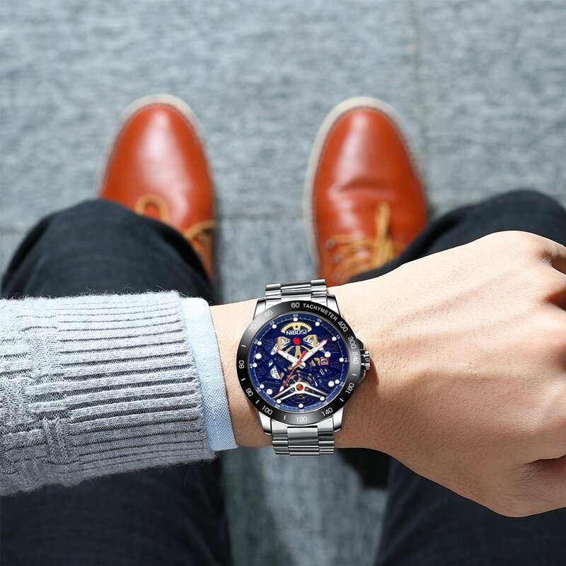 NIBOSI – montre à Quartz avec grand cadran pour homme, marque de luxe, sport, étanche, nouvelle collection 2021