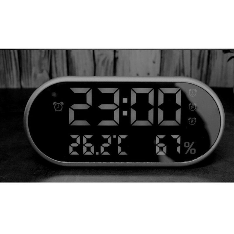 AF88 -LED réveil numérique avec température, montre réveil USB horloges de Table électroniques, horloge de bureau miroir ovale