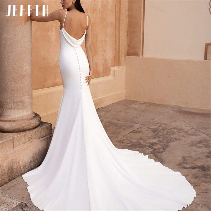 JEHETH – robe de mariée sirène en Satin, col bénitier, Sexy, bretelles Spaghetti, dos nu, Chic, avec boutons, 2022