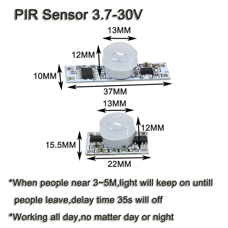 Interruptor automático ativado do temporizador do detector de movimento da c.c. do sensor de movimento de pir interruptor 5v 12v 24v pir para a tira conduzida