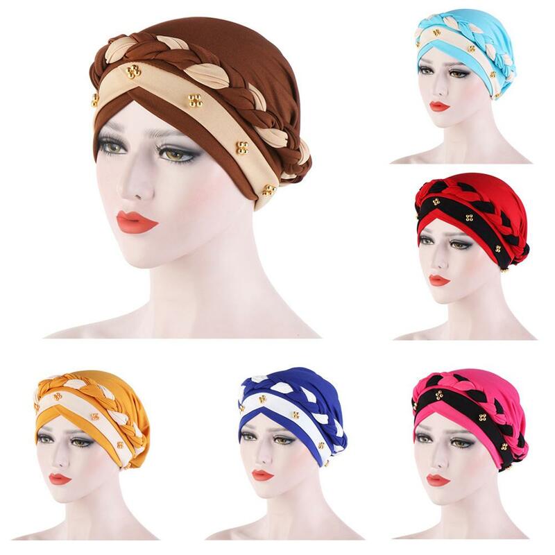 Chapeau Turban tressé torsadé pour femmes, Hijab, casquette, perlage, perte de cheveux, couvre-chef, coiffure, accessoire de coiffure, écharpe musulmane