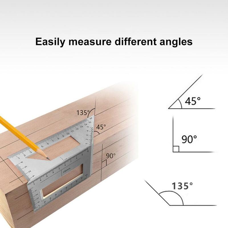 Regla de carpintería de aleación de aluminio, transportador de ángulo de calibre multifuncional cuadrado de 45/90 grados, regla de Ángulo de medición