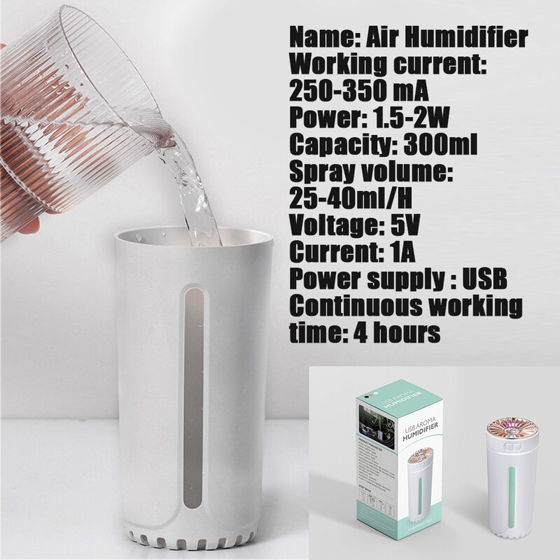 NIUHOPE 300Ml รถ Humidifier Ultrasonic Aroma Essential Air Diffuser USB Cool Mist Maker ความชื้นที่มีสีสันโคมไฟ