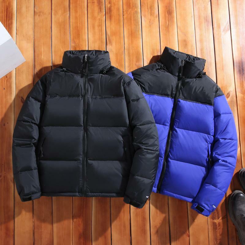 Inverno américa marca parkas cores misturadas casal casacos de algodão casual gola quente para baixo puffer jaquetas masculino marca superior