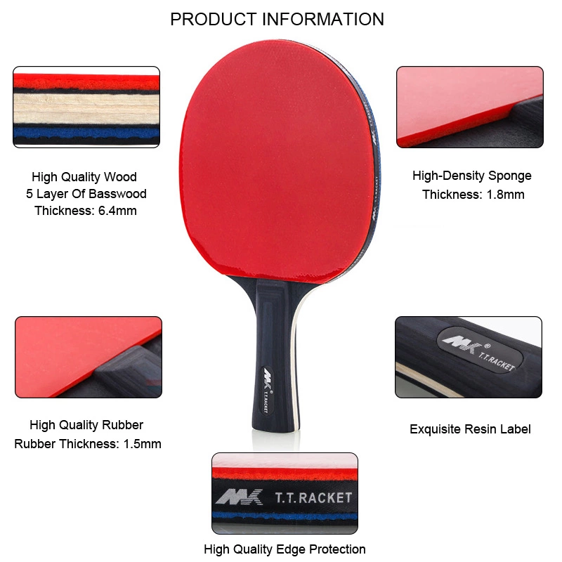 Raquete de tênis de mesa com controle bom, jogo de raquete de ping pong de punho curto e longo com bolsa
