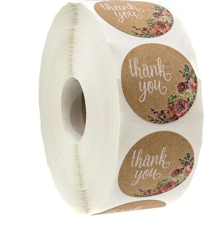Brown Kraft Floral Thank You Stickers 500 per Pack 4