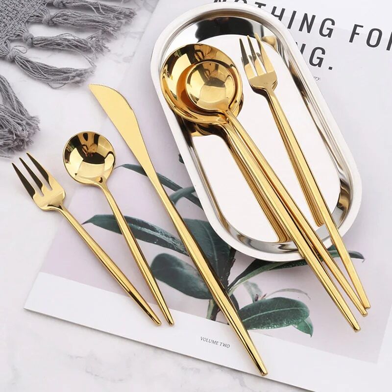 AILASENS 24pcs Tableware Set Silver High Quality Mirror 304 Stainless Steel Knife Fork Spoon Flatware Tableware Safe Cutlery Set