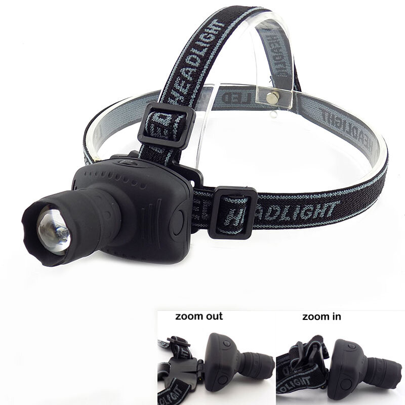 Linterna de cabeza LED con zoom, linterna frontal ajustable de alto brillo, 3 modos de luz, batería AAA