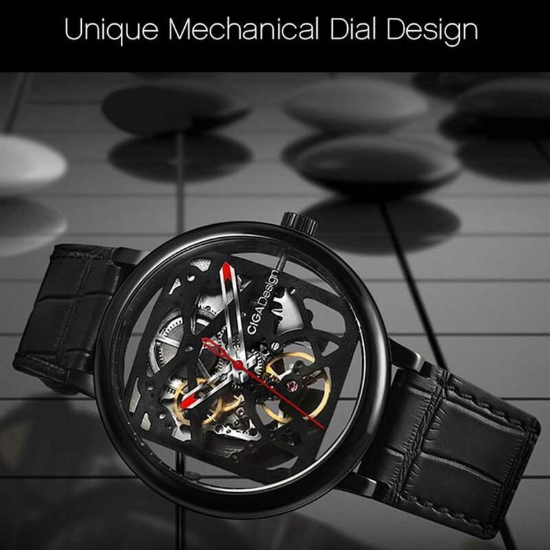 CIGA Design-Reloj de negocios para hombre, de la mejor marca, con doble curvado, completamente hueco, mecánico, Reloj Retro