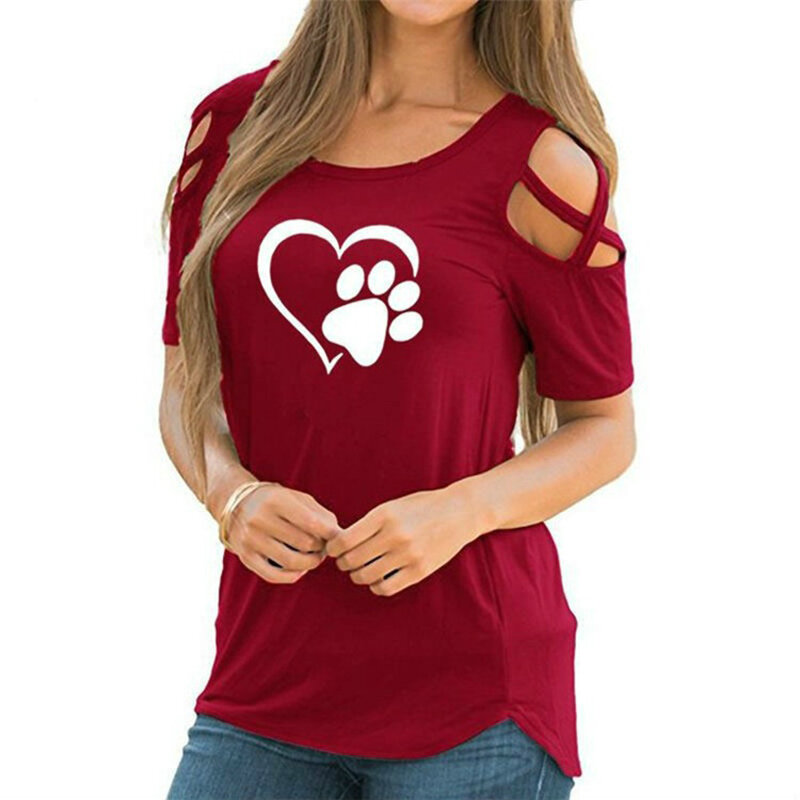 2020 5XL Kaus Jantung Indah Harajuku Kaus Kasual Wanita Kaus Kaki Beruang Katun Pakaian Atasan Bahu Terbuka Wanita Pengiriman Drop