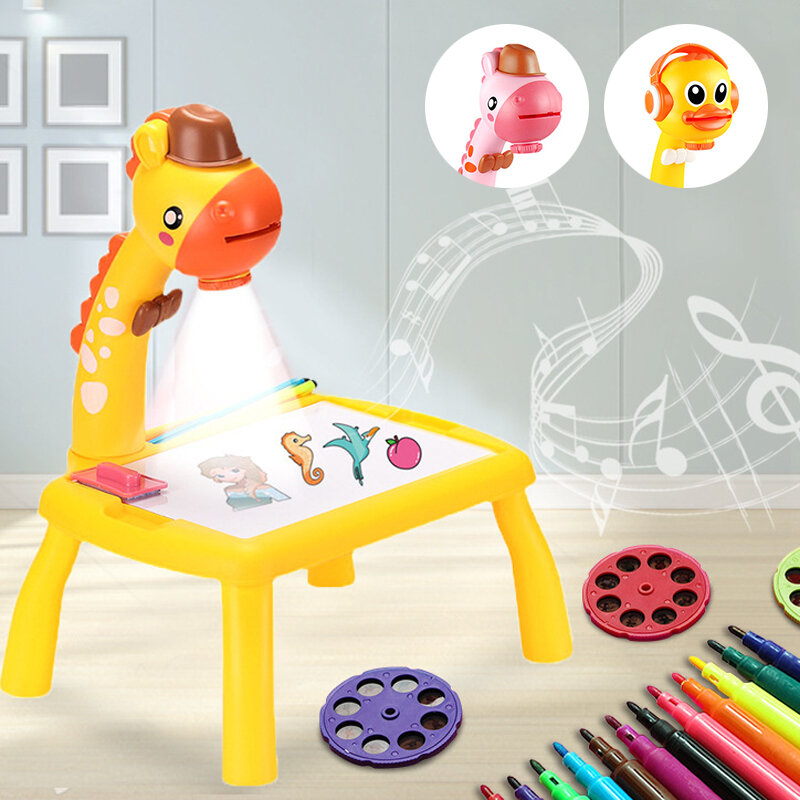 Desenho de mesa projetor para crianças rastreamento e desenhar projetor brinquedo com luz & música educação precoce brinquedos placa de desenho para 3 +