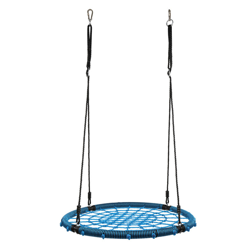 Rede de aranha corda redonda ajustável, 2 carbonetes azul e preta, 40 espaços, para áreas externas, jardim, assento do mar, para crianças e adultos
