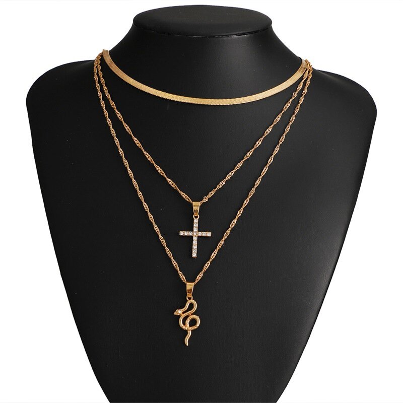Liwore Vintage Goldene Schlange Halskette Für Frauen Mode Multilayer Kreuz Anhänger Halskette Frauen Halskette Schmuck