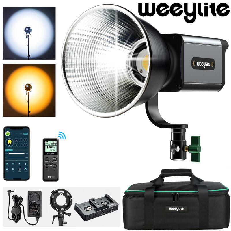 Weeylite Ninja200 60W COB Bicolor LED Video Light with App Control Continuous Output Light 2800K~8500K Bowens Mount Studio Light