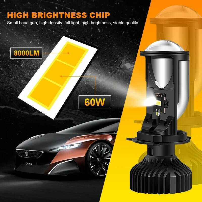 EURS LED H4 9003 Automobile Headlight H4 hi-lo mini projector lens car Styling headlight Bulbs 6000K 8000LM Focused Light Y6