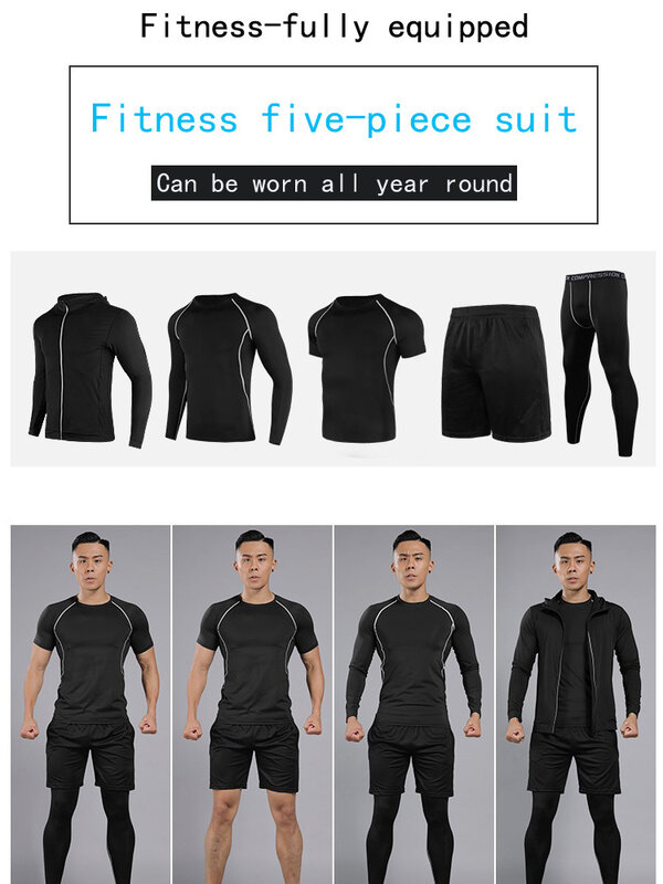 Dry Fit Men's Training Sportswear Set Gym Fitness Compression Sport Suit Jogging Tight Sports Wear Clothes 3XL Oversized Male