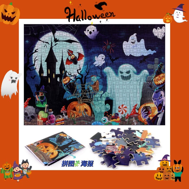 DIY Teka-teki Jigsaw Selamat Halloween Labu Teka-teki Permainan Keluarga Kerajinan Mainan untuk Orang Dewasa Anak-anak Hadiah Natal Dekorasi Rumah