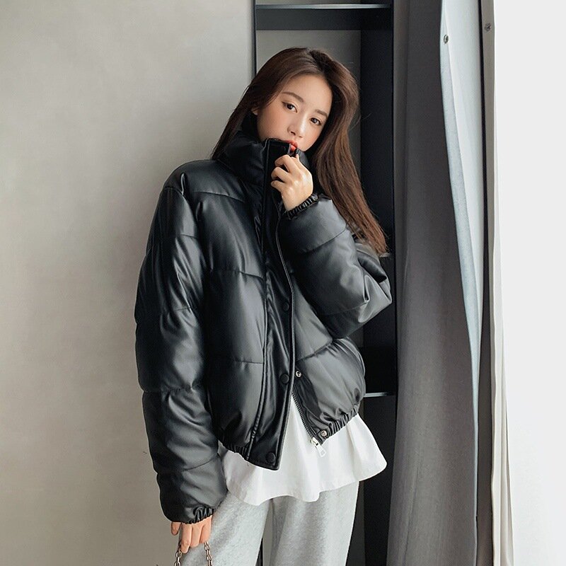 Veste courte matelassée en coton pour femmes, veste coréenne en duvet de coton, ample pour étudiantes, hiver 2021, sans capuche
