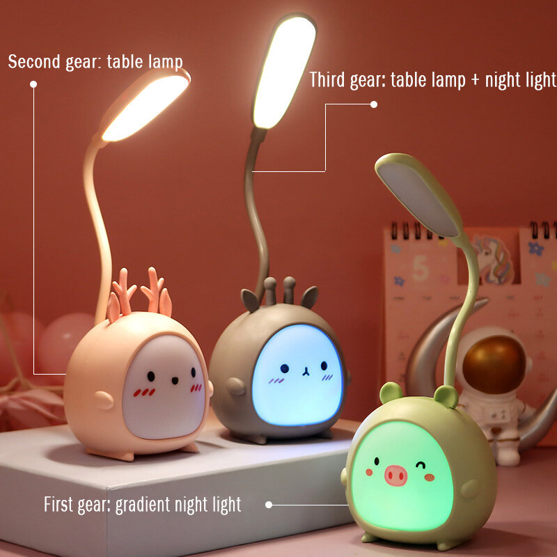 LED Table Lamp USB Rechargeable Desk Lamp Three-speed Dimming Cute Dormitory Reading Lamp Eye Protection Bedroom Night Light