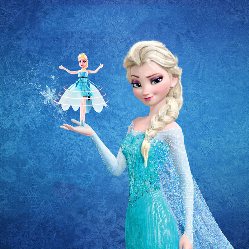 Juguete de Frozen Disney para chico, muñeco volador de princesa Elsa, iluminación LED brillante, figura de Anime, juguete de inducción con mosca