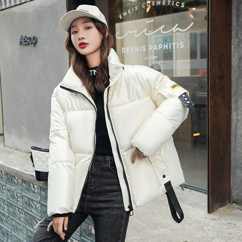 Abrigo corto de algodón para mujer, Chaqueta de algodón brillante, nueva moda de invierno 2021