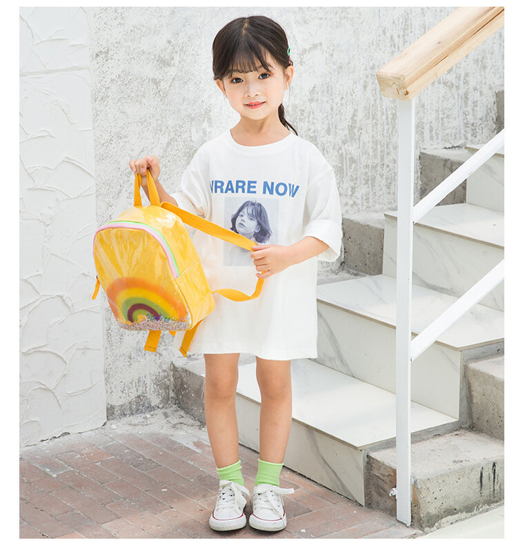 유아 소녀 무지개 배낭 아이를 위한 반짝이는 장식 조각이 달린 사랑스러운 학교 배낭 책가방