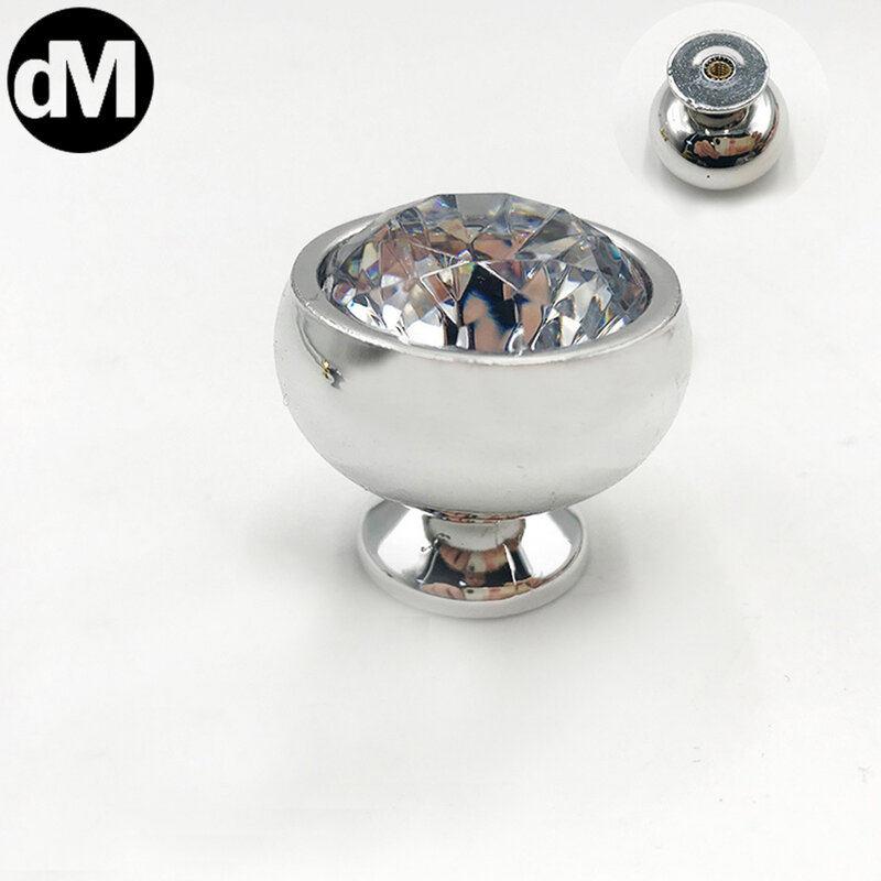 DM 10pcs/Set Acrylic ABS+Glass Crystal Round Knob Cupboard Drawer Pull Kitchen Cabinet Door Handle Wardrobe Hardware Fitting Kit