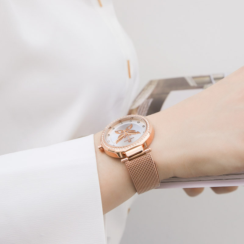 새로운 NAVIFORCE 럭셔리 브랜드 여성 시계 패션 숙녀 석영 시계 다이아몬드 간단한 로즈 골드 손목 시계 소녀 GiftDropshipping